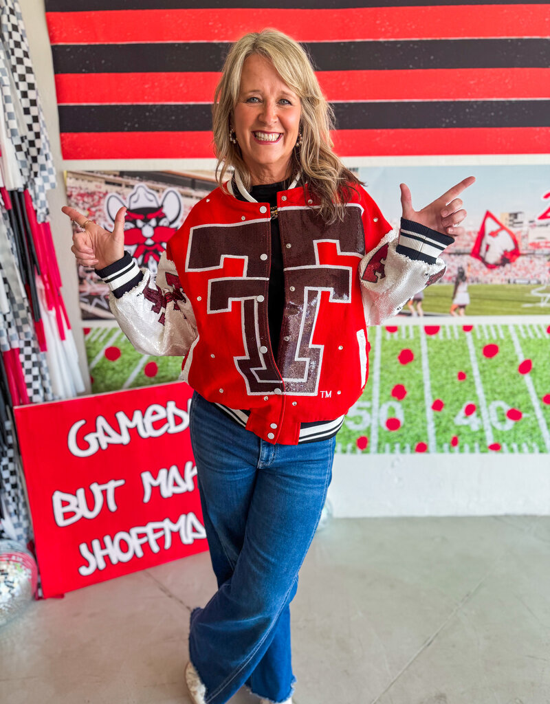 J.HOFFMAN'S Queen of Sparkles Texas Tech Bomber Jacket