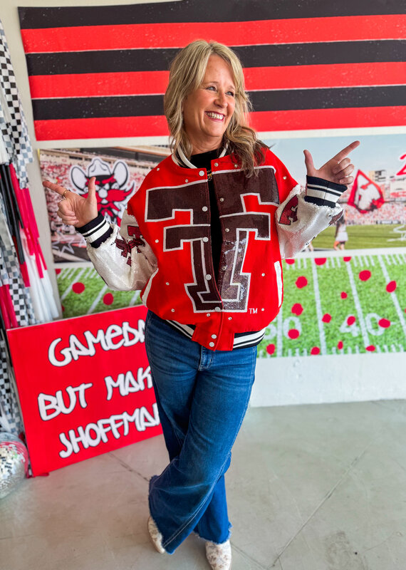 J.HOFFMAN'S Queen of Sparkles Texas Tech Bomber Jacket
