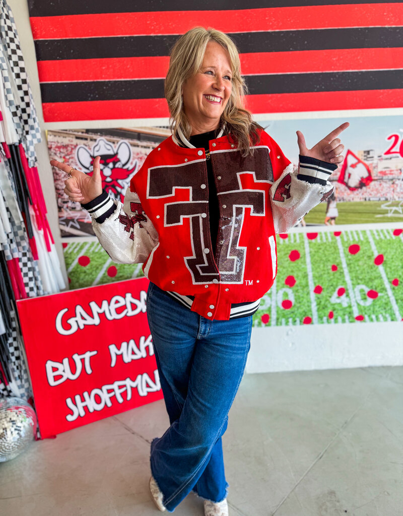 J.HOFFMAN'S Queen of Sparkles Texas Tech Bomber Jacket