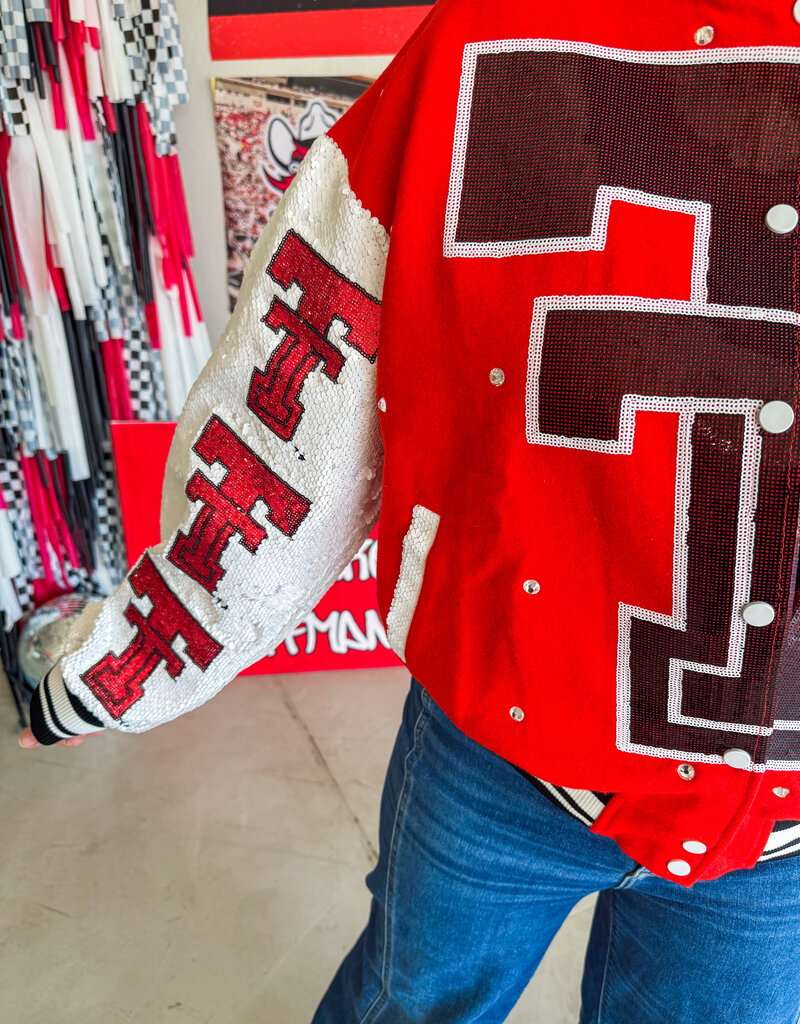 J.HOFFMAN'S Queen of Sparkles Texas Tech Bomber Jacket