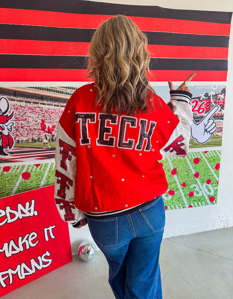 J.HOFFMAN'S Queen of Sparkles Texas Tech Bomber Jacket