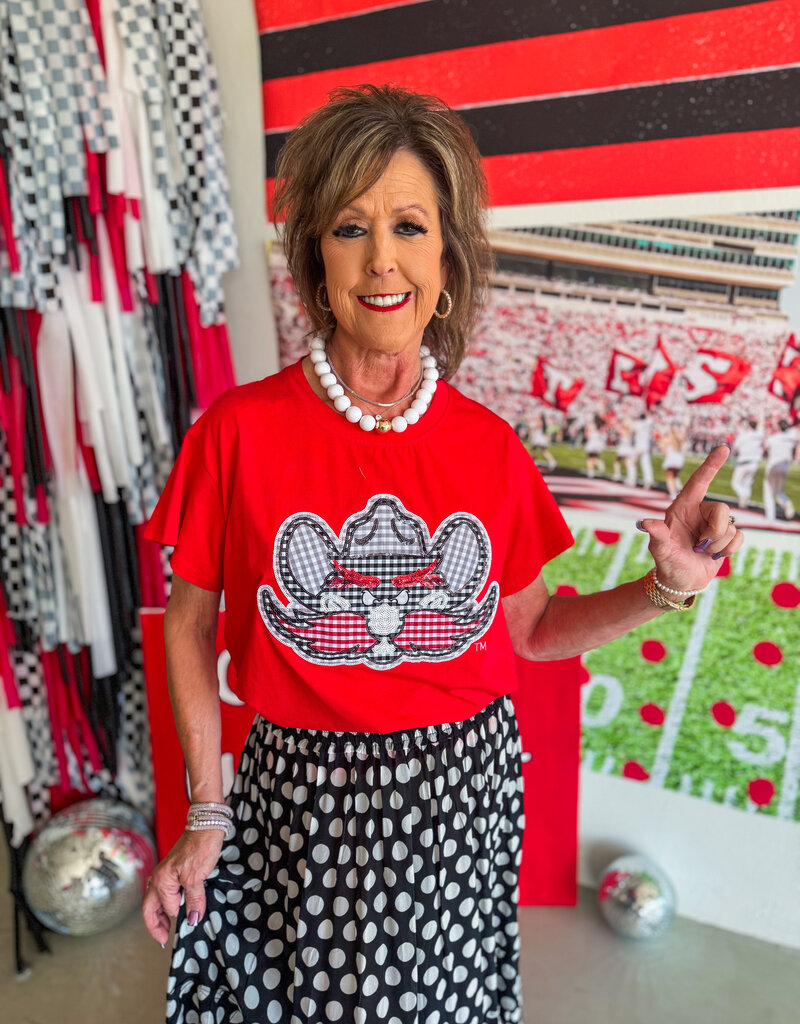 J.HOFFMAN'S Queen of Sparkles Texas Tech Gingham Mascot Tee