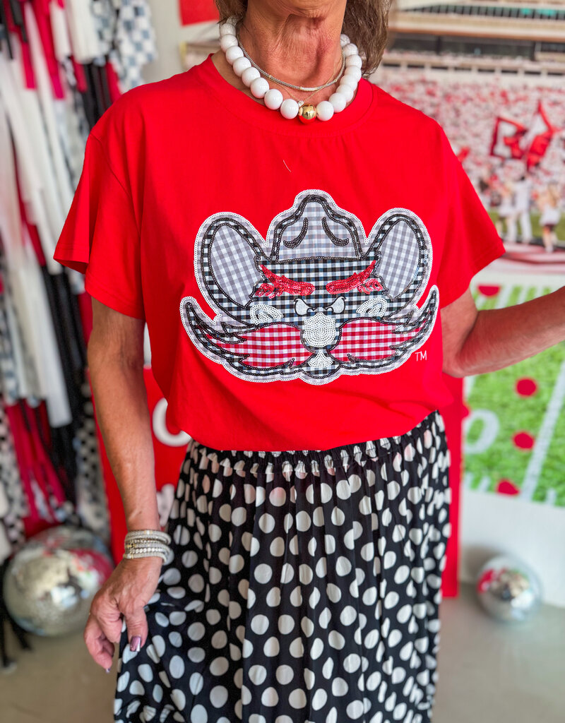 J.HOFFMAN'S Queen of Sparkles Texas Tech Gingham Mascot Tee