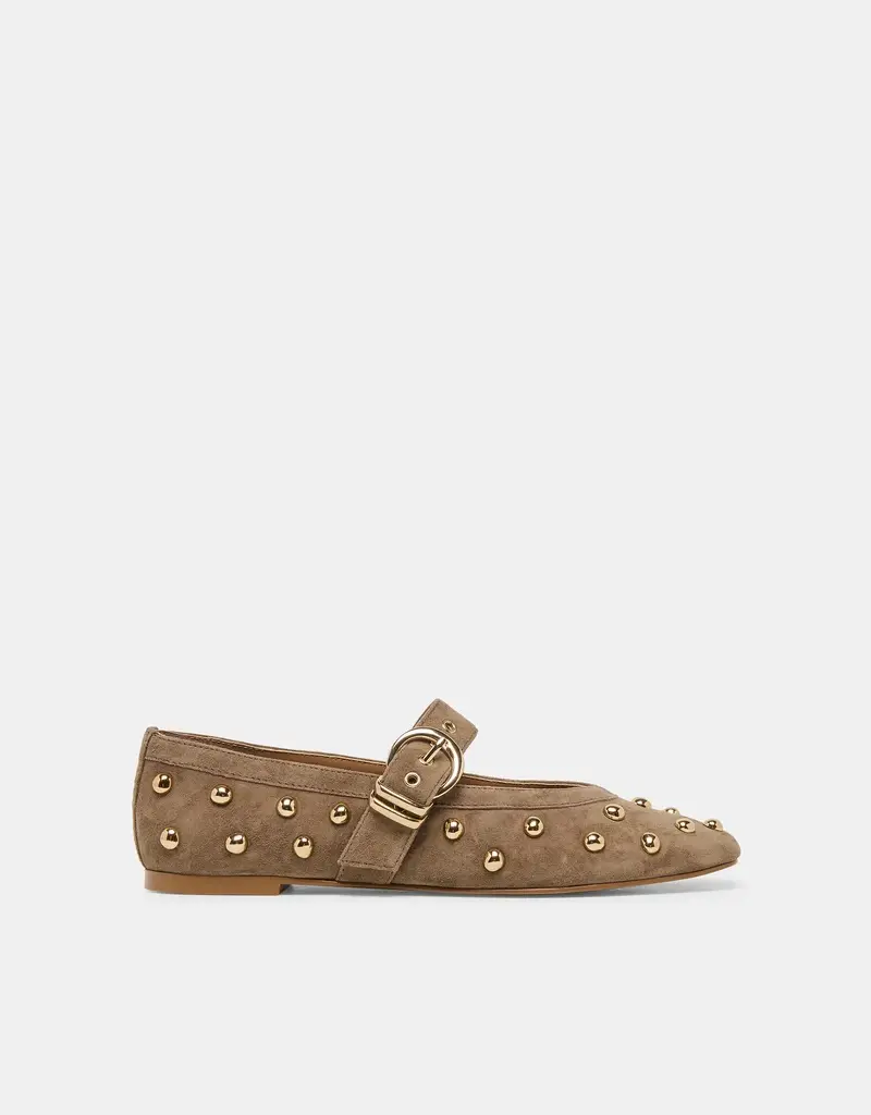 J.HOFFMAN'S Mikel Stud Flat in Olive Suede