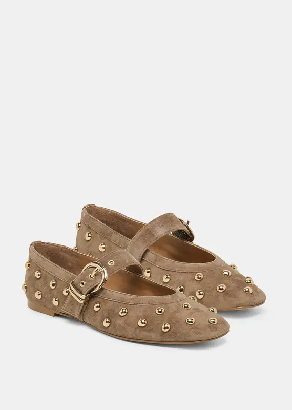 J.HOFFMAN'S Mikel Stud Flat in Olive Suede