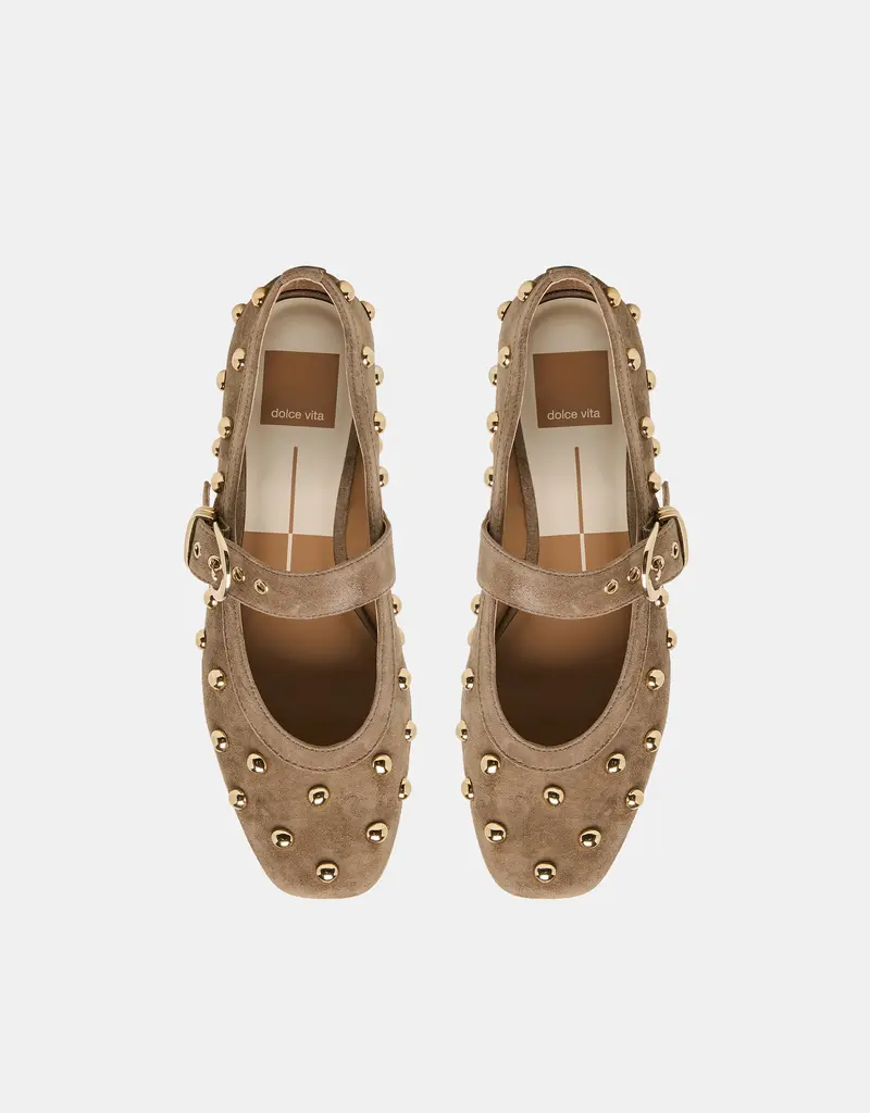 J.HOFFMAN'S Mikel Stud Flat in Olive Suede