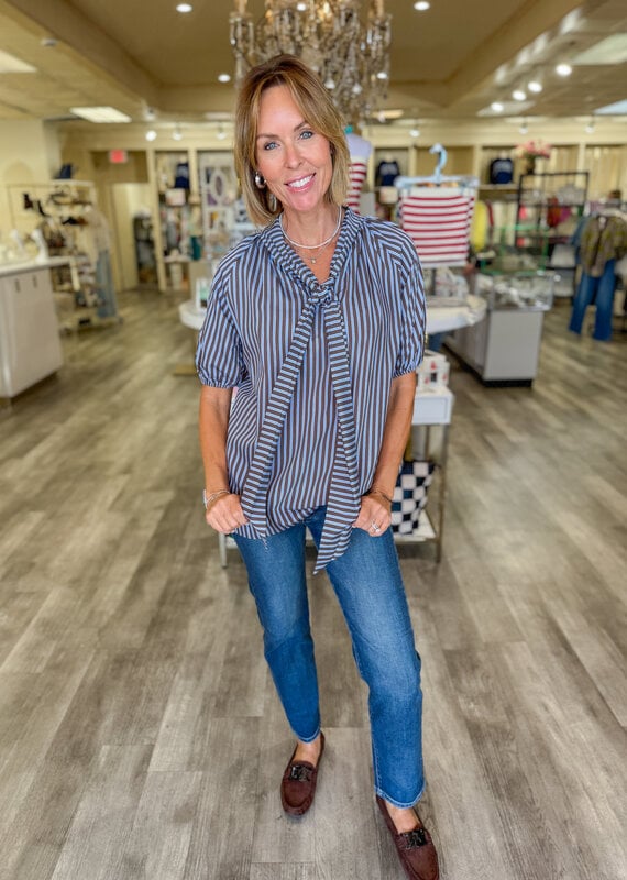 J.HOFFMAN'S Ryan Bow Top in Cocoa Stripe