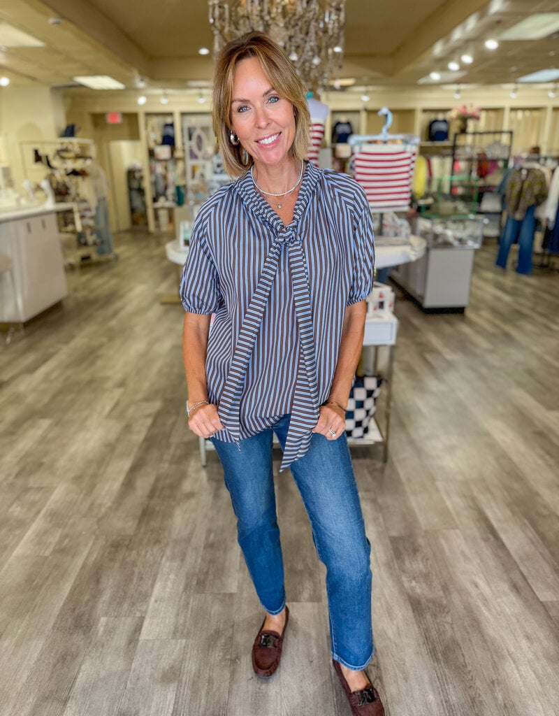 J.HOFFMAN'S Ryan Bow Top in Cocoa Stripe