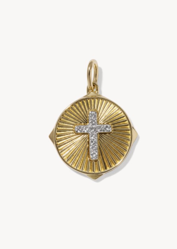KENDRA SCOTT Cross Sunray Charm in White Topaz