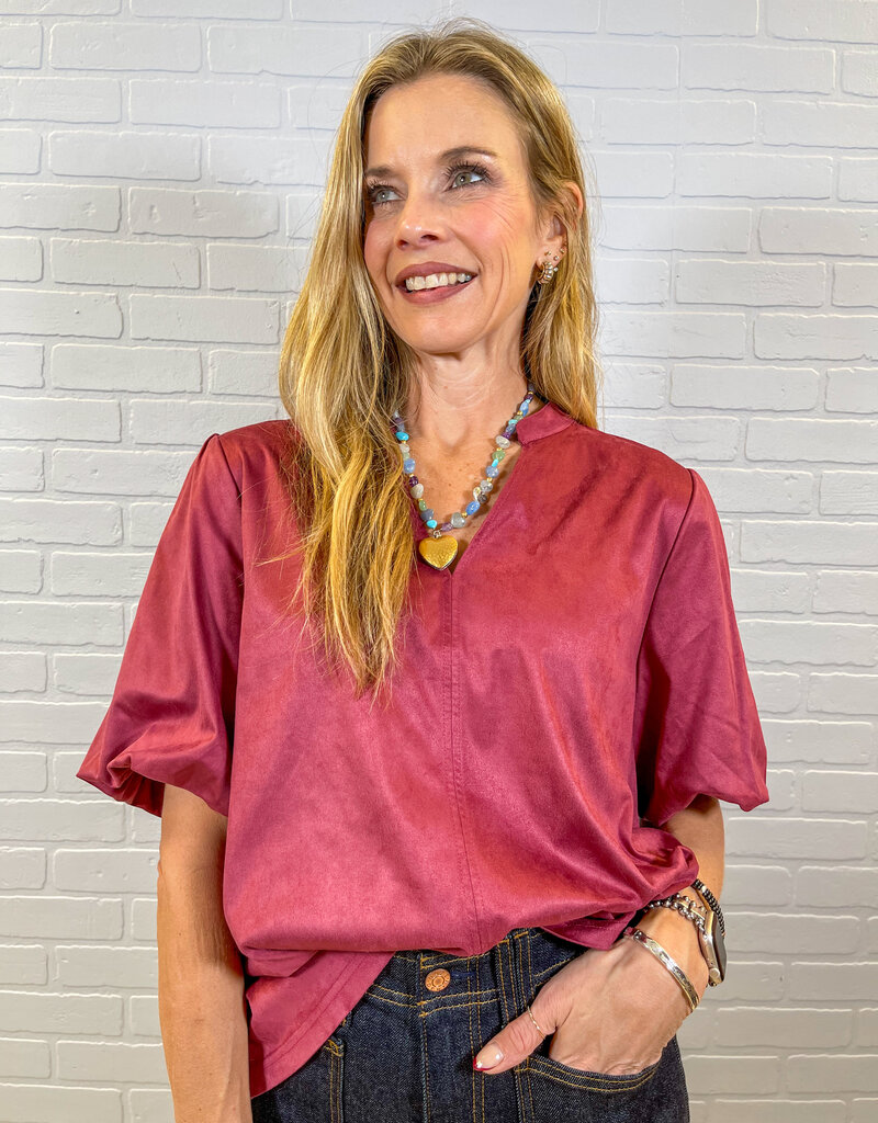 J.HOFFMAN'S Merlot Luxe Suede Top