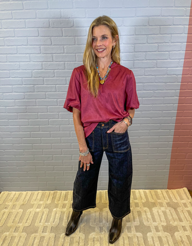 J.HOFFMAN'S Merlot Luxe Suede Top