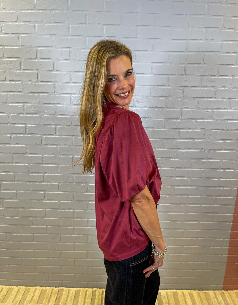 J.HOFFMAN'S Merlot Luxe Suede Top