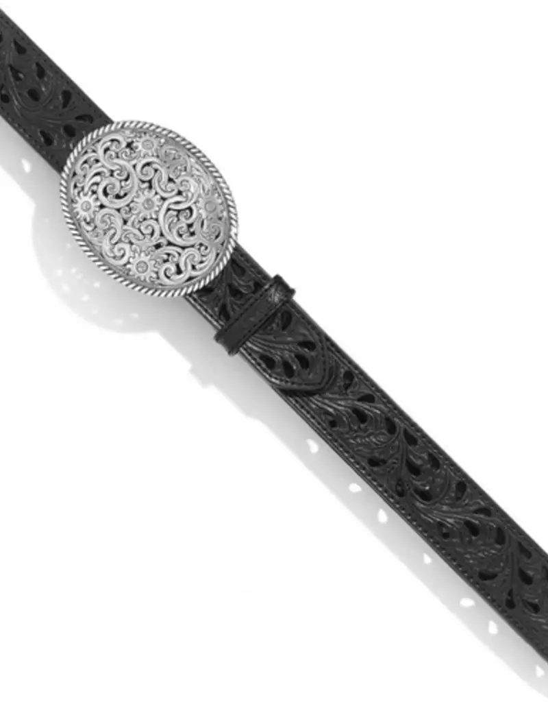 Pierced Filigree Trophy Belt in Black