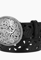 Pierced Filigree Trophy Belt in Black
