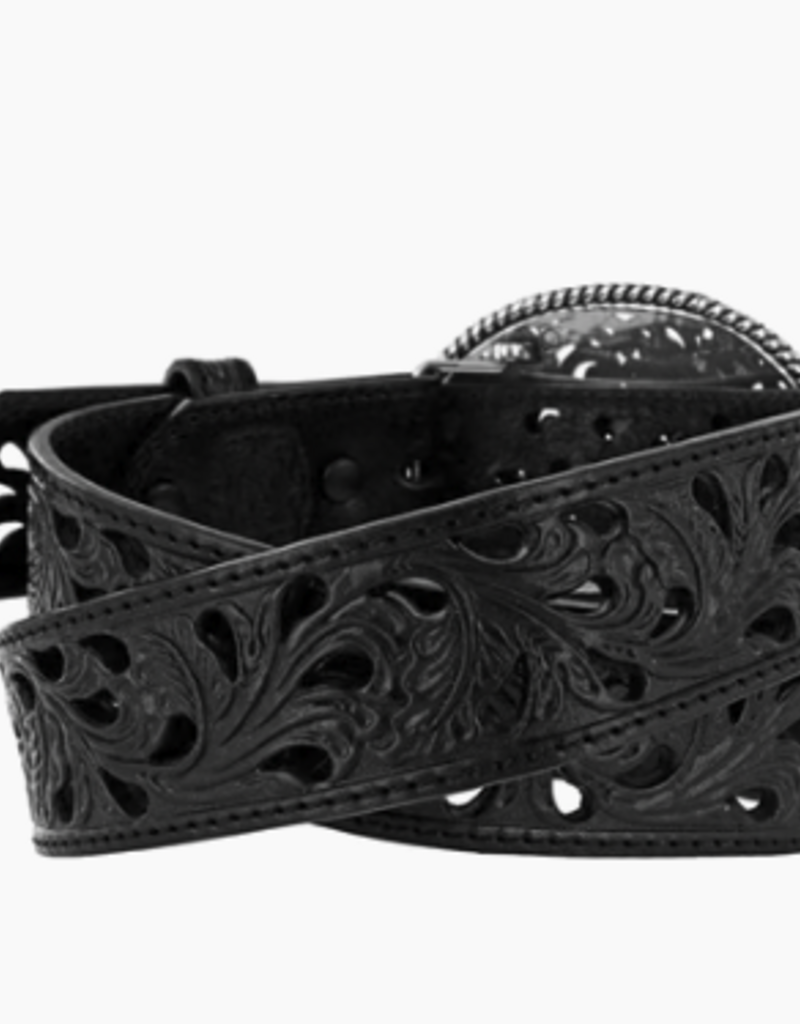 Pierced Filigree Trophy Belt in Black