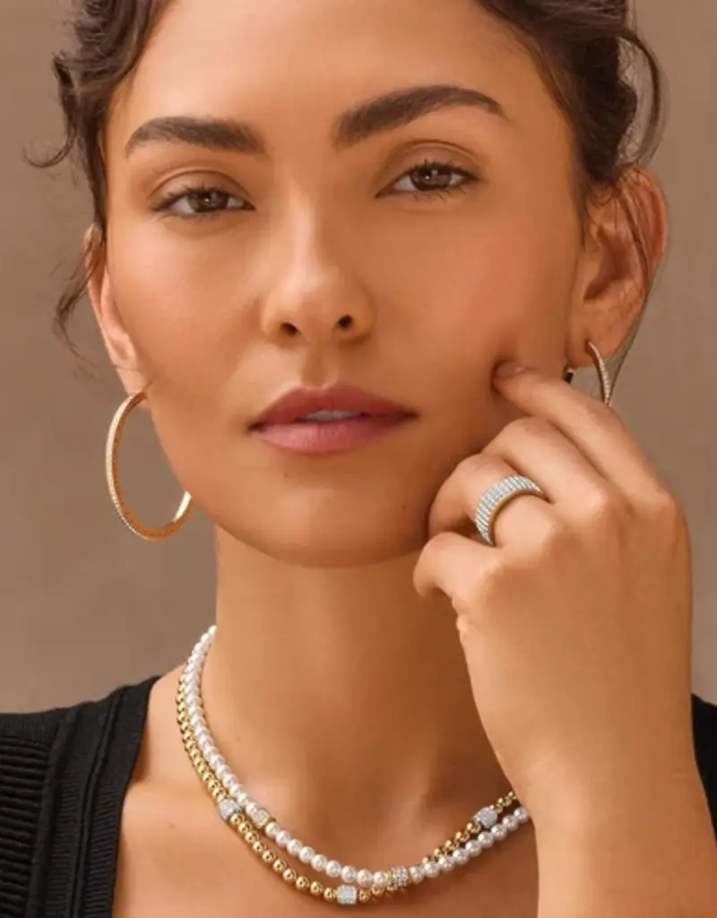 Meridian Petite Pearl Two Tone Station Necklace