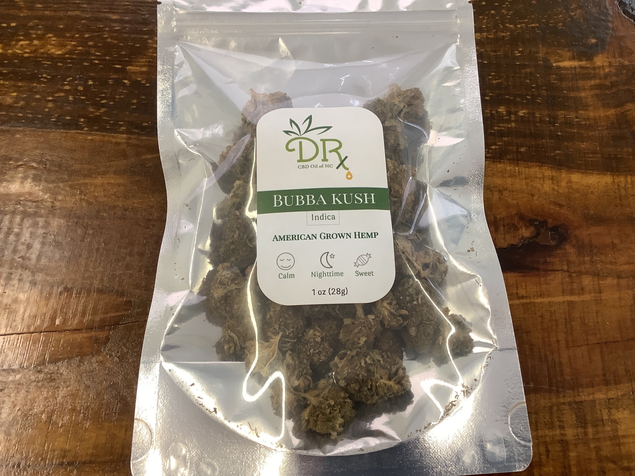 DRx Smoke Hemp 1 ounce Bubba Kush Nuts and Buds
