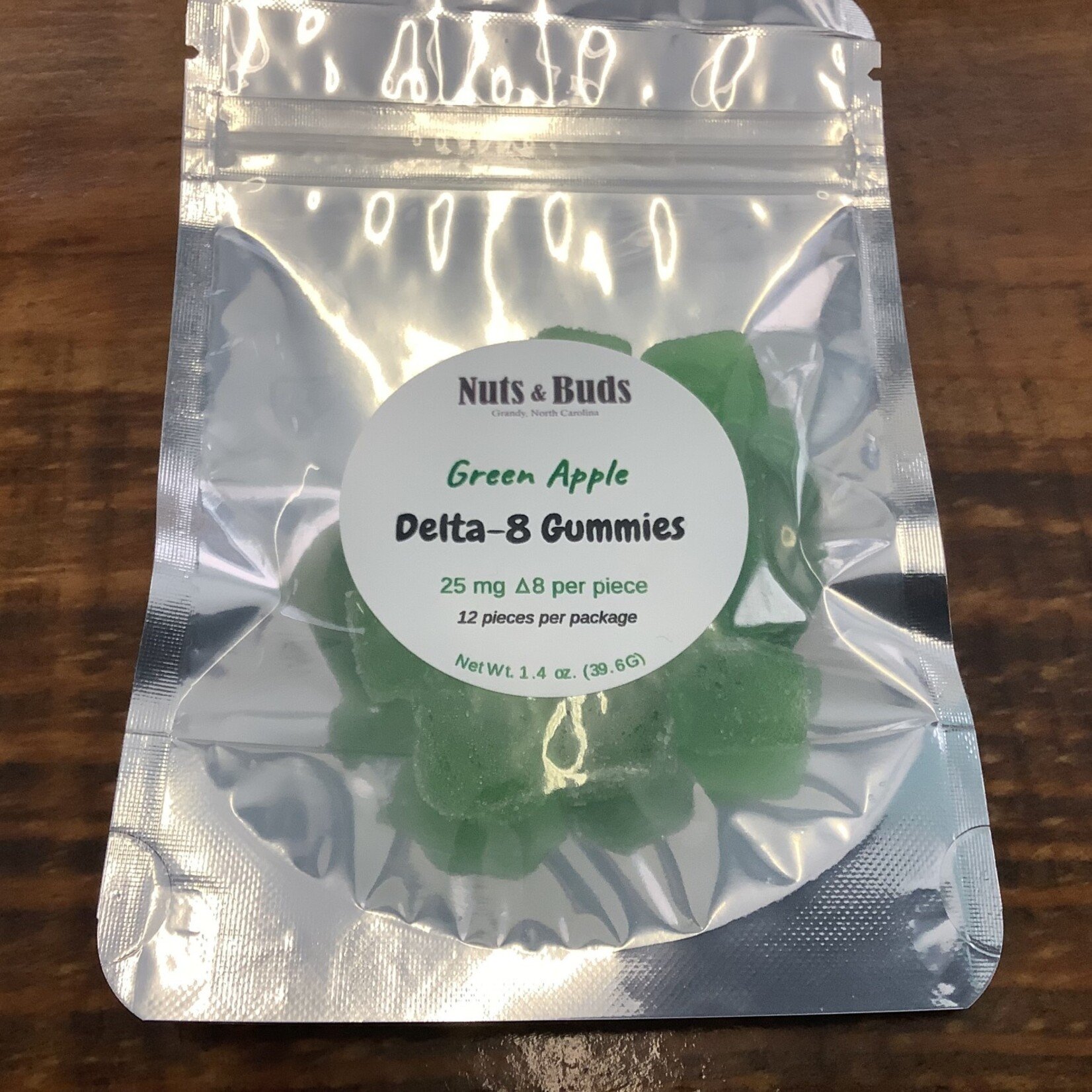 Nuts and Buds (Delta 8) Green Apple-25 mg per gummie