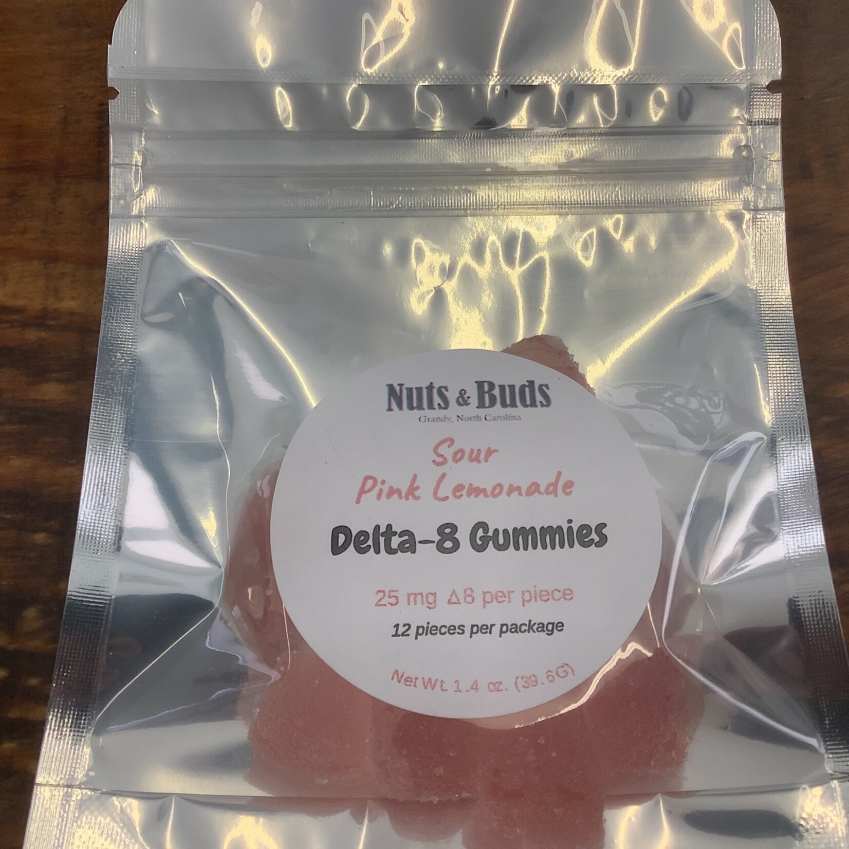 Nuts and Buds (Delta 8) Sour Pink Lemonade-25mg per gummie