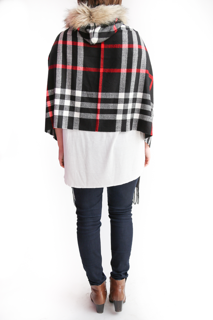 Wish Collection Wish Plaid Poncho, Black, sale item, Was $74