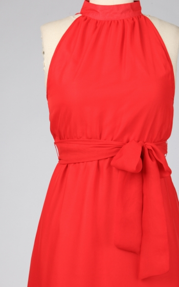 Tulle Tulle Mock Neck Midi Dress with Button Detail at Back, $38, was $77