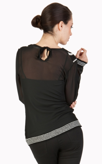 Tulle Cardigan with Contrast Chiffon Sleeves and Back