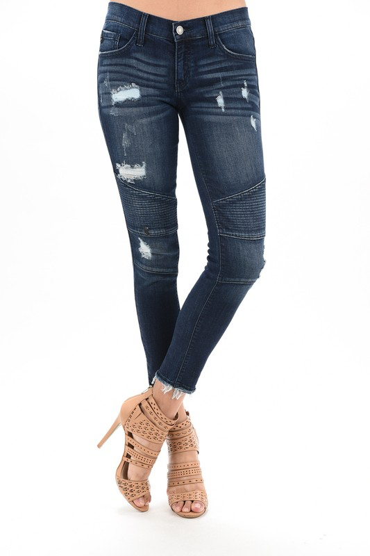 KanCan Dark Distressed skinny moto denim