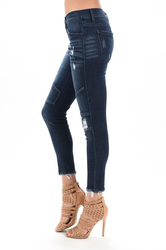 KanCan Dark Distressed skinny moto denim