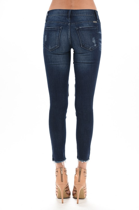 KanCan Dark Distressed skinny moto denim
