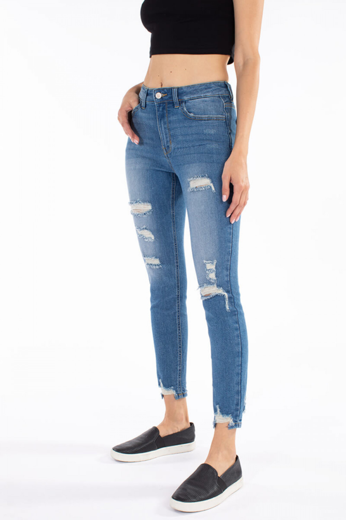 KanCan High Rise Ankle Distressed Skinny