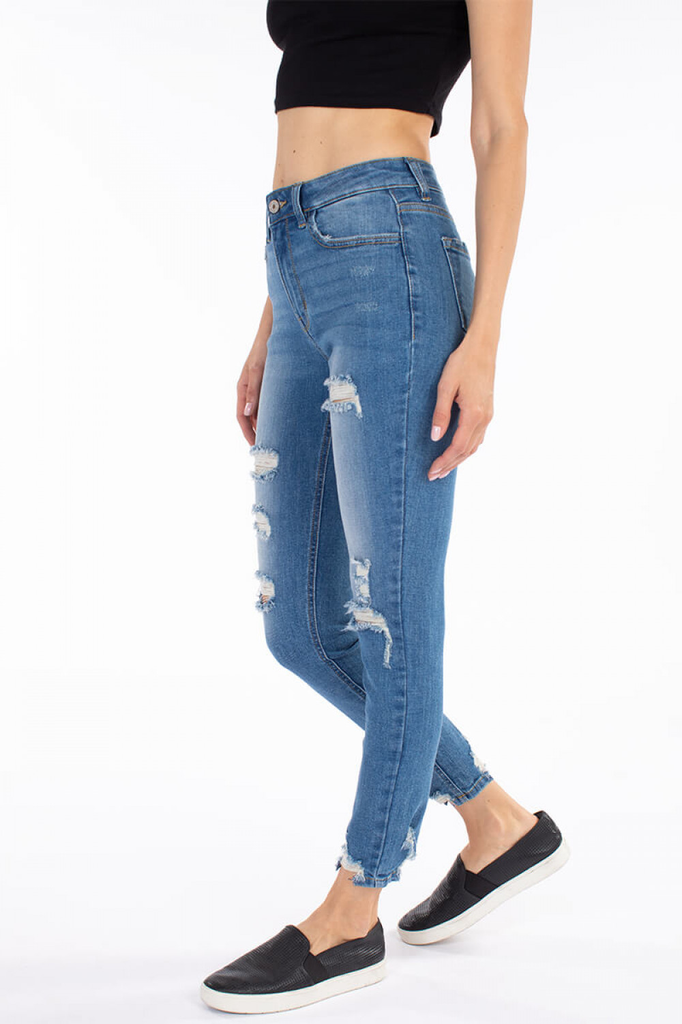 KanCan High Rise Ankle Distressed Skinny