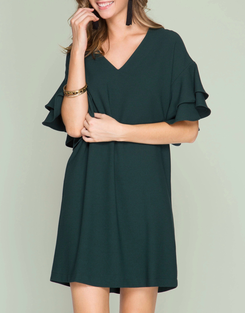 She & Sky Double Ruffled Sleeve Shift Dress