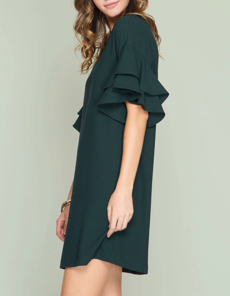 She & Sky Double Ruffled Sleeve Shift Dress