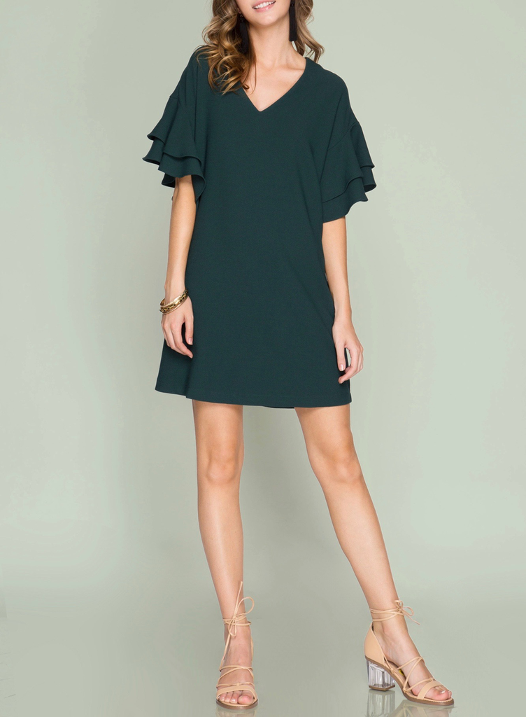 She & Sky Double Ruffled Sleeve Shift Dress