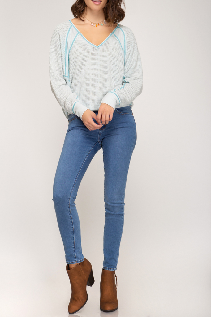 She & Sky V-neck thermal knit top