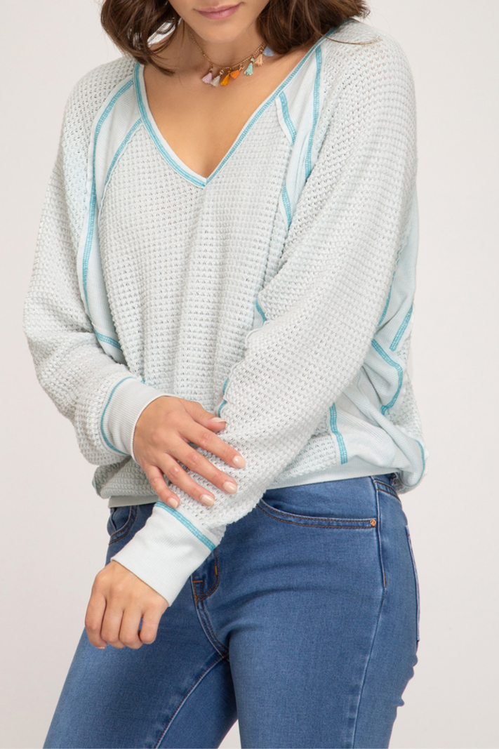 She & Sky V-neck thermal knit top