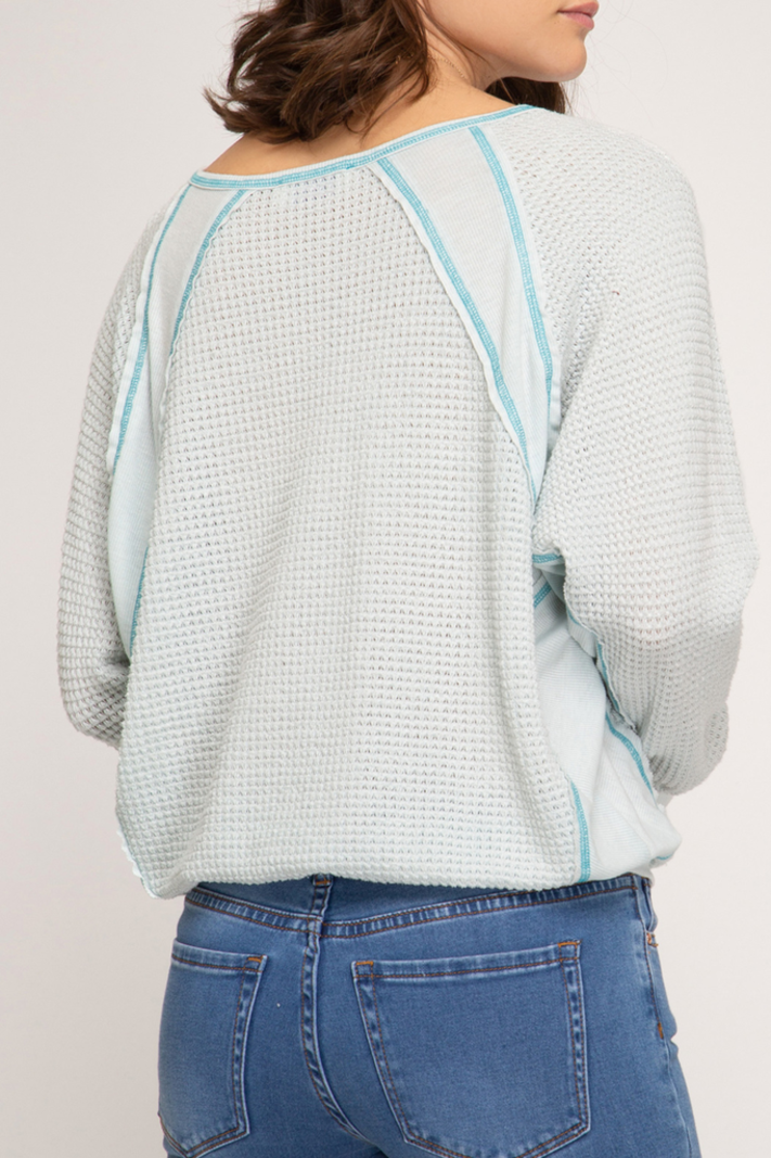 She & Sky V-neck thermal knit top