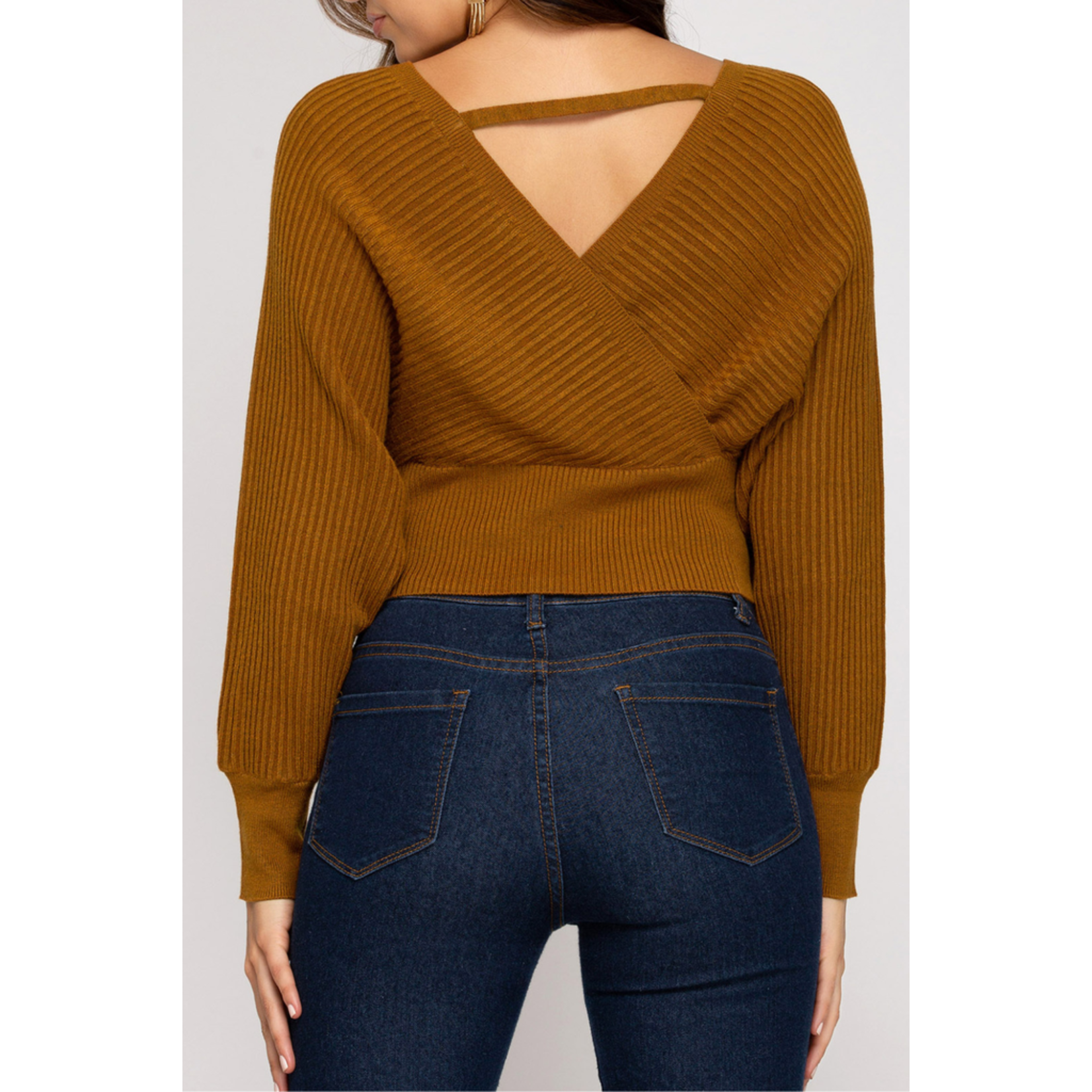 She & Sky Cropped Ribbed Sweater