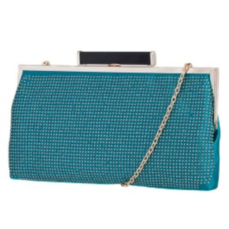 Melie Bianco Melie BIanco Teal Jamie Studded All Over Clutch with Metal Frame