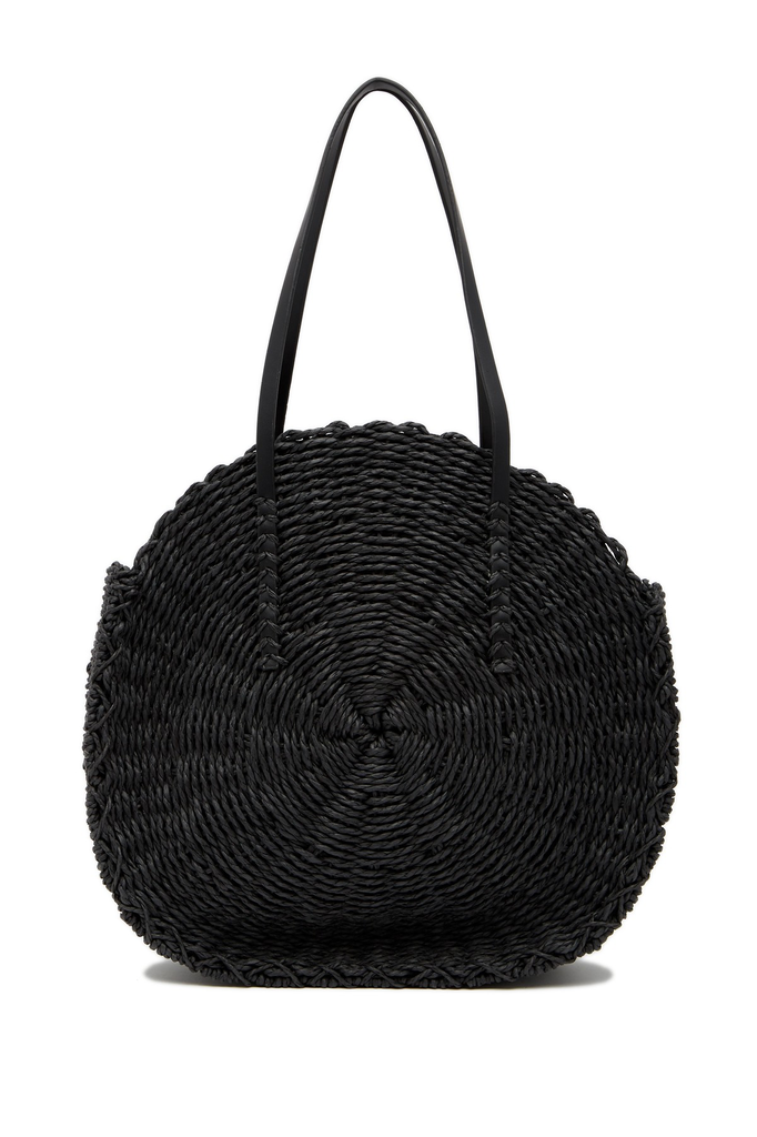 Melie Bianco Ciara Black Straw Shoulder Bag