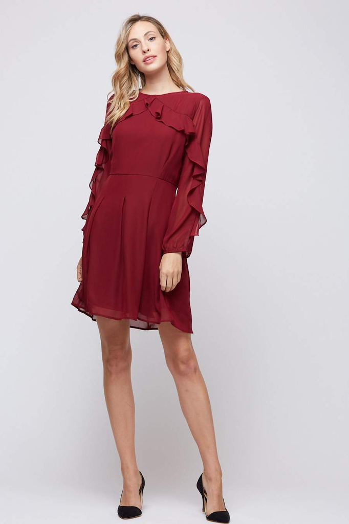 Peach Love CA Ruffled Long Sleeve Dress