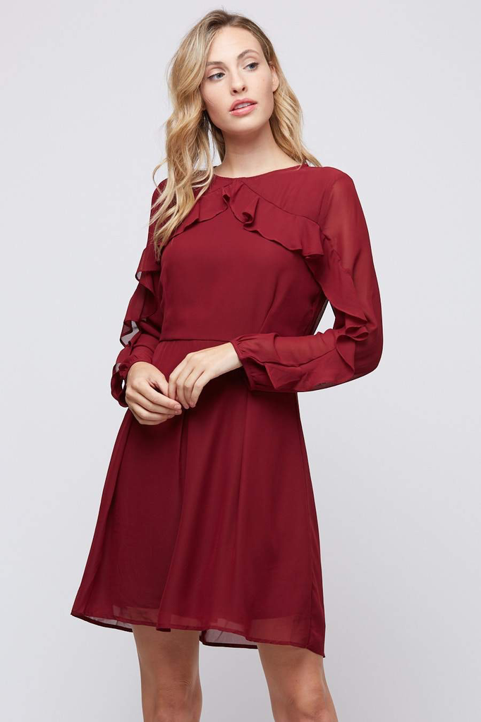 Peach Love CA Ruffled Long Sleeve Dress