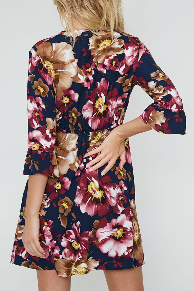 Peach Love CA Half Sleeve Floral Wrap Dress