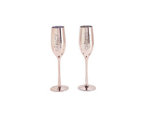 Two's Company Set of 2 Metallic Glass Champagne Flutes (Fancy/Cheers)