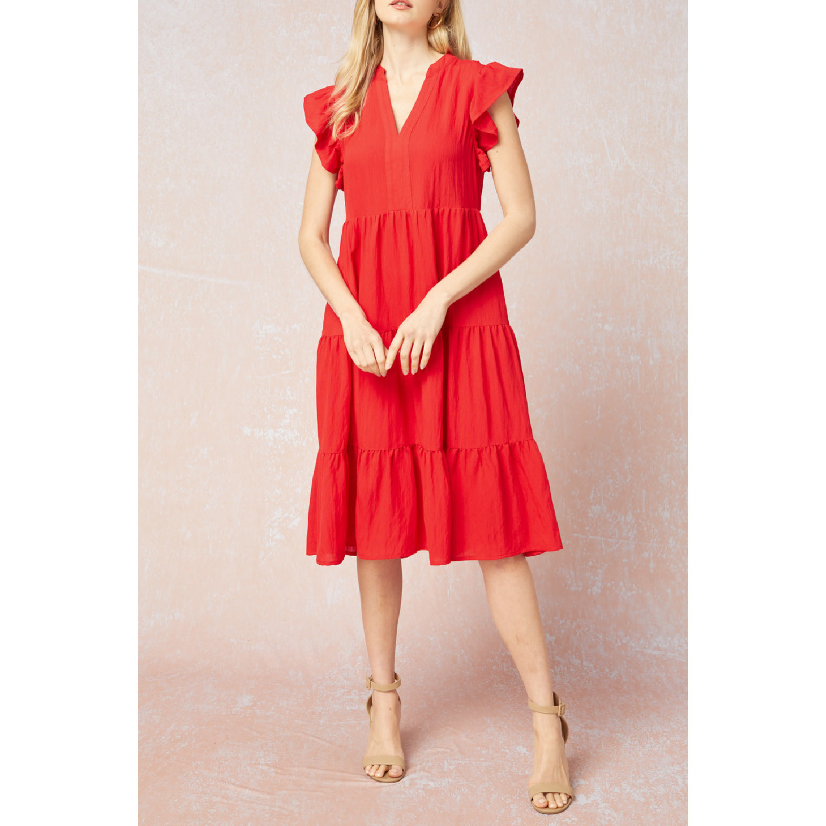 Knee Length Ruffle Sleeve Dress - Trend 