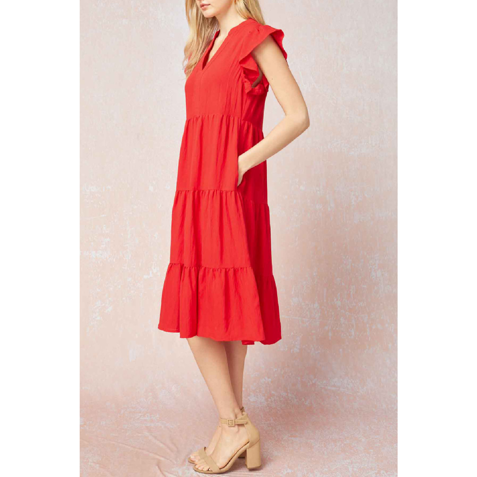 Knee Length Ruffle Sleeve Dress - Trend 