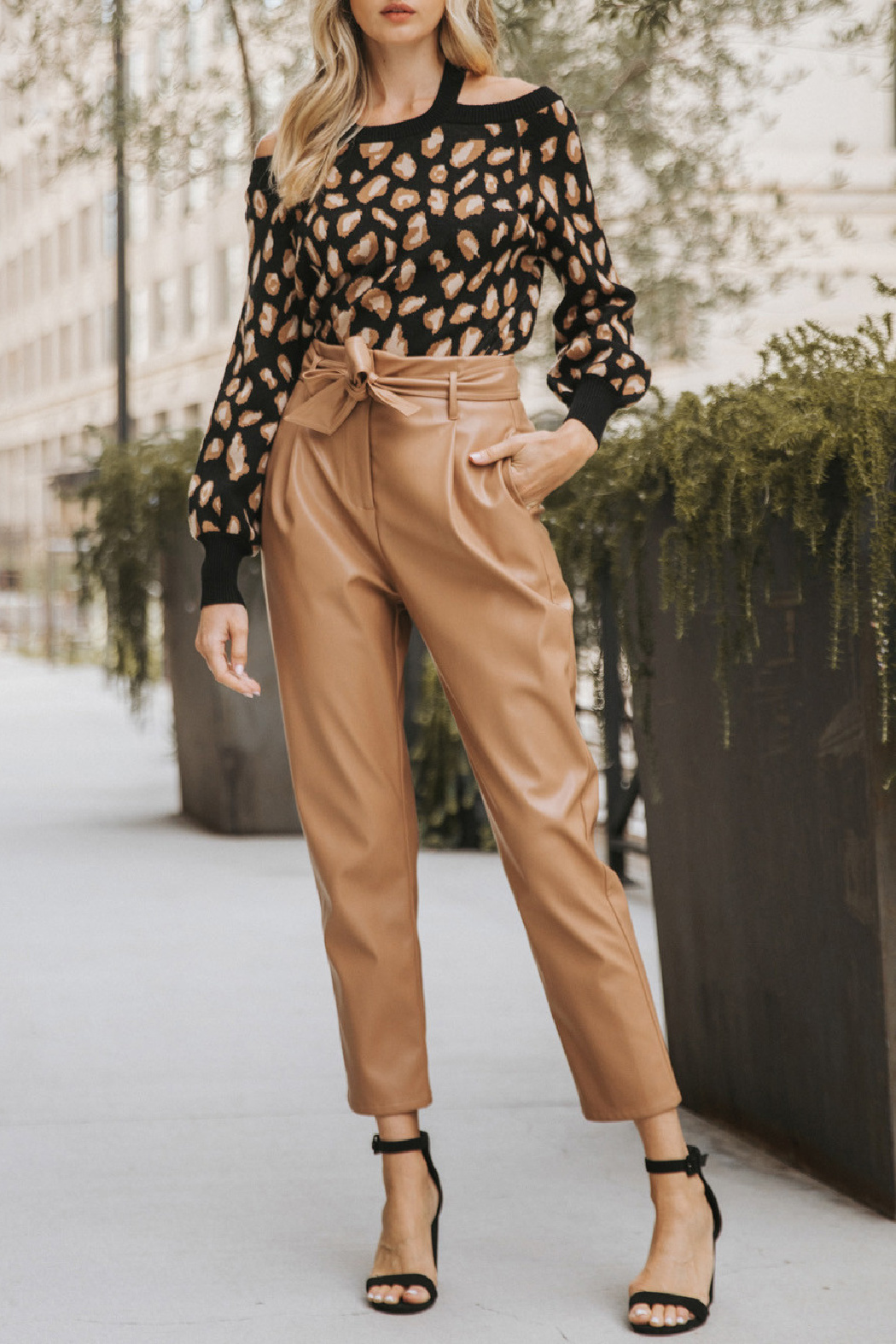 Entro Cutout Leopard Print Sweater