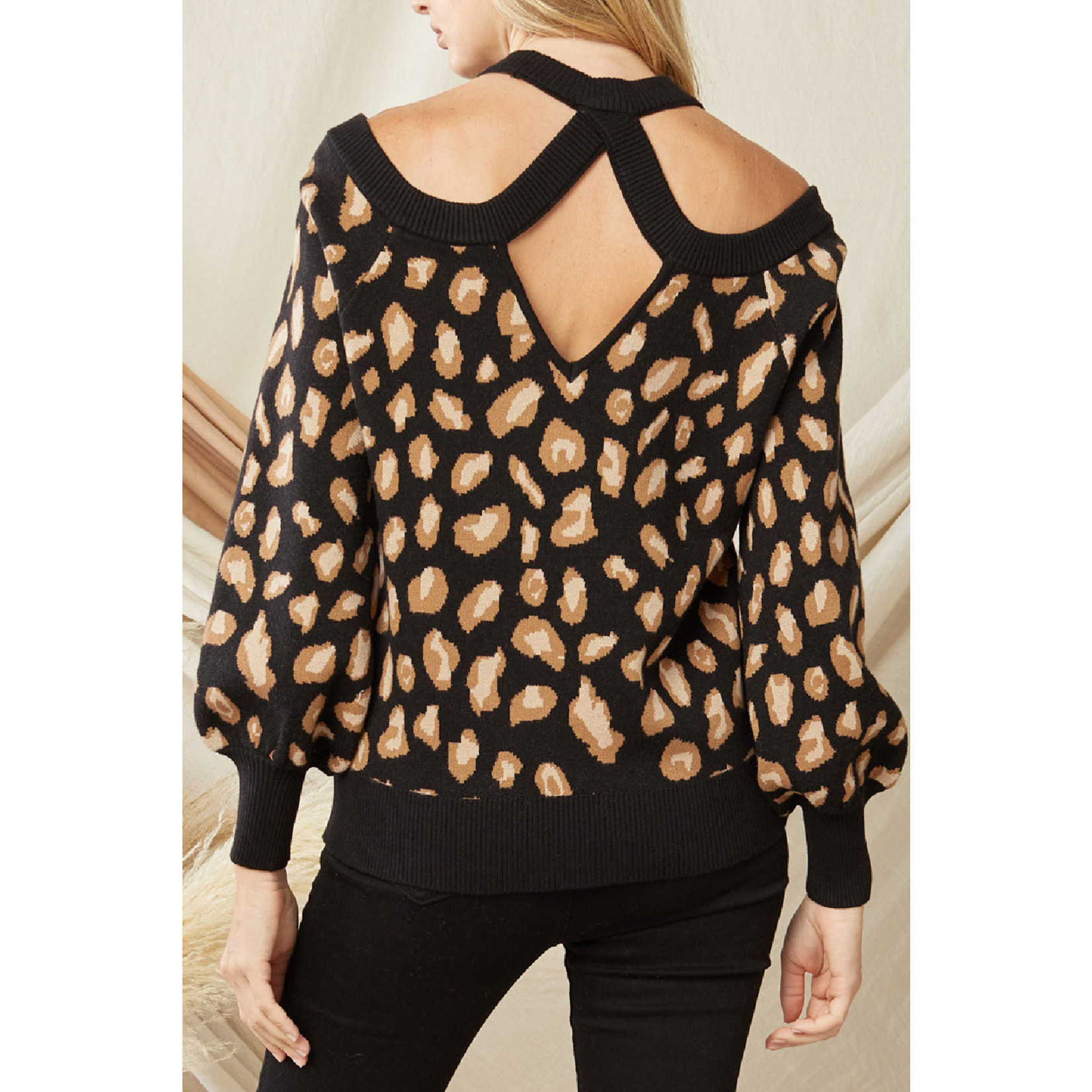 Entro Cutout Leopard Print Sweater