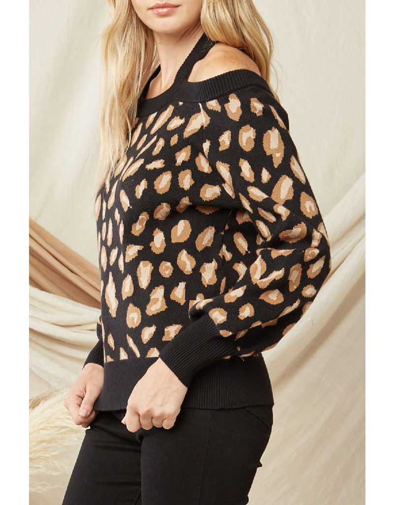 Entro Cutout Leopard Print Sweater