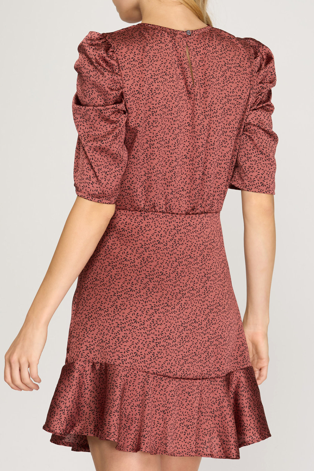 She & Sky Puff Sleeve Satin Dress